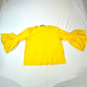Zara women ruffle sleeve top size large colour yellow fabric cotton cropped
